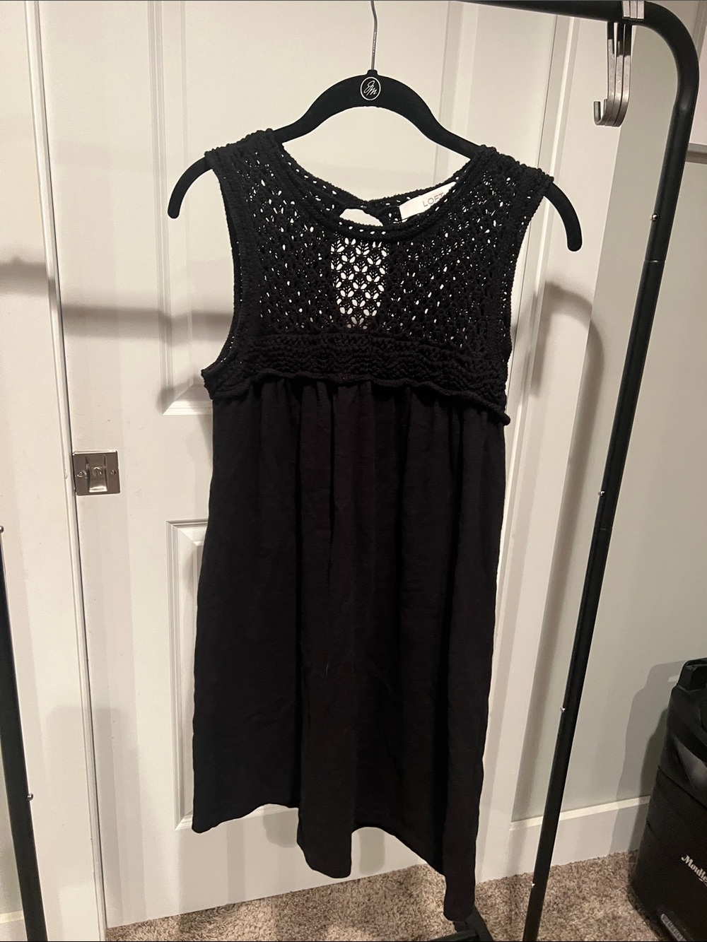 LOFT Black Crochet Yoke Sleeveless Mini Dress